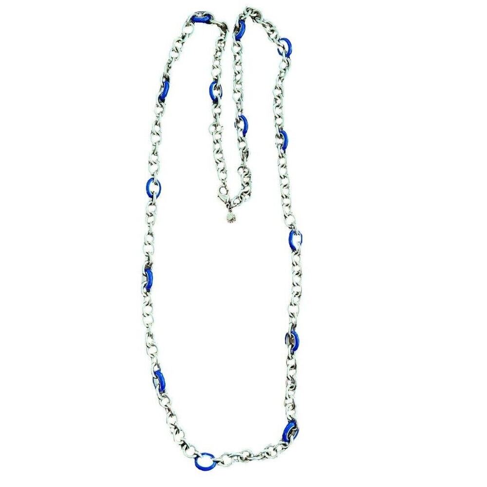J Crew Goldtone and Blue Chain Link Necklace 36"